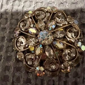Vintage Crystal Gold Brooch